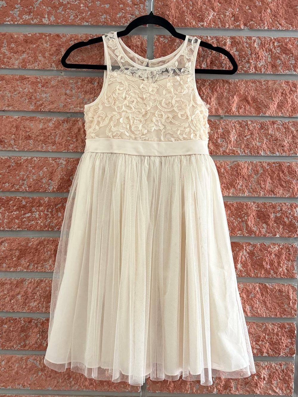 Ivory Lace & Tulle Girls' Formal Dress with Sheer Yoke